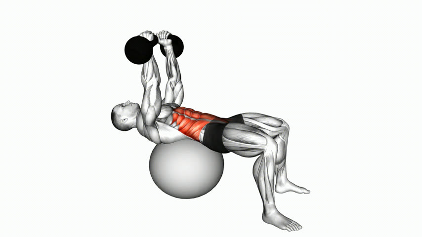 Abdominal Crunch com Kettlebell Acima da Cabeça (na Bola Suíça)