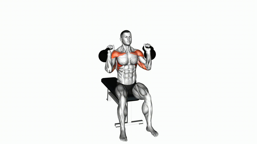 Desenvolvimento Militar com Dois Braços Sentado com Kettlebell