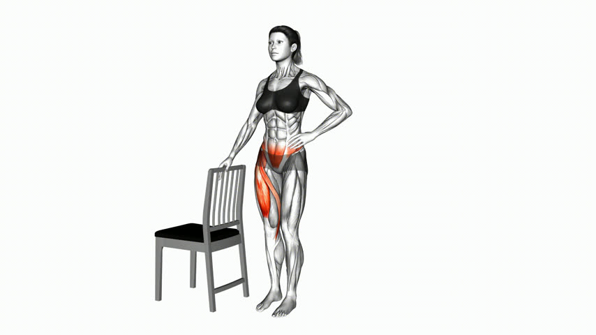 Elevação Frontal de Perna Unilateral em Pé Apoiado na Cadeira (Feminino)